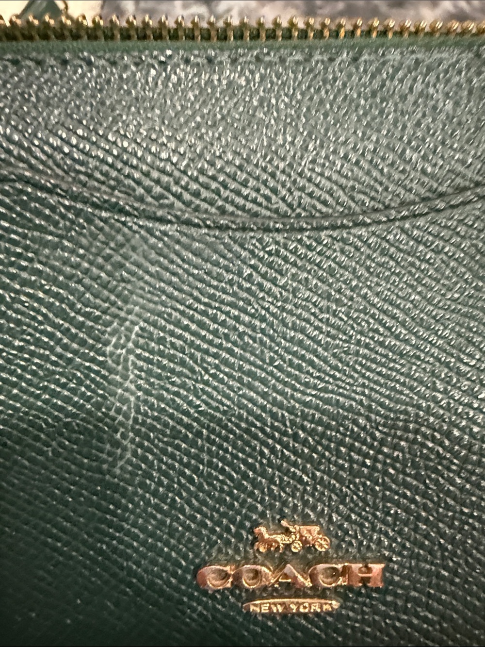 COACH Teal Green Saffiano Leather Zip bag and Card Wallet with Gold Logo - Picture 7 of 8